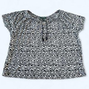 Lauren Ralph Lauren Women’s Aztec Print Short Sleeve Top‎ Navy/White Size 2X